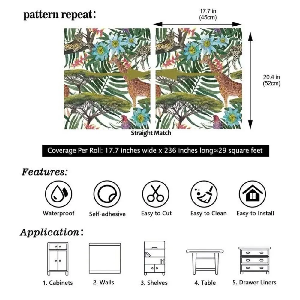 Tropical Forest Animal Peel and Stick Wallpaper‎ 17.7